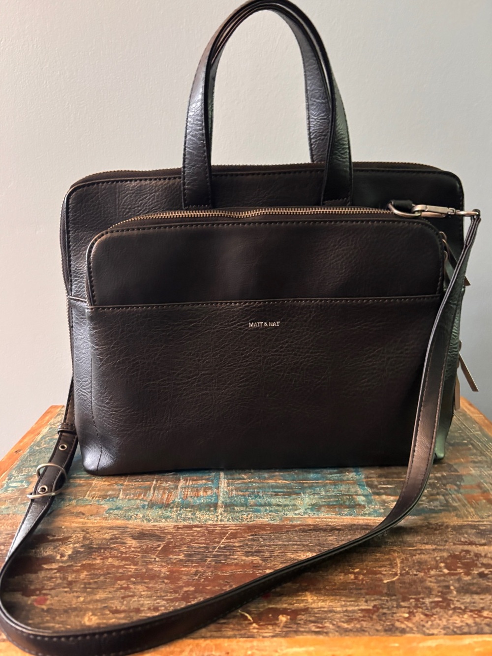 Matt & Nat Black Leather  Laptop Satchel